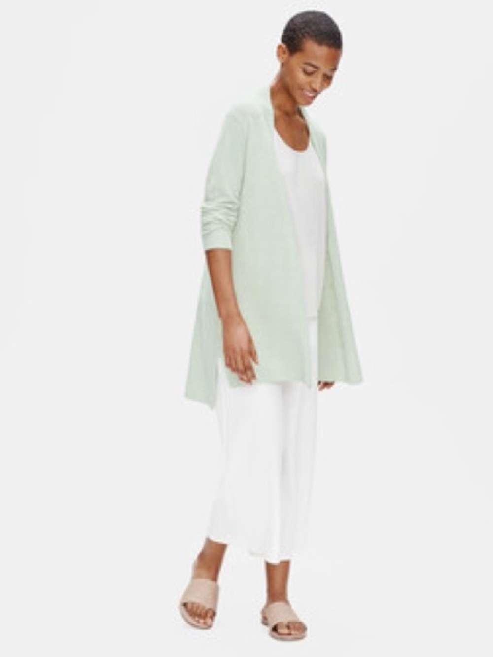 Organic linen crepe stretch long cardigan